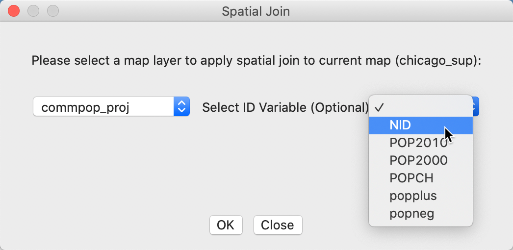 Spatial join dialog -- community area for point