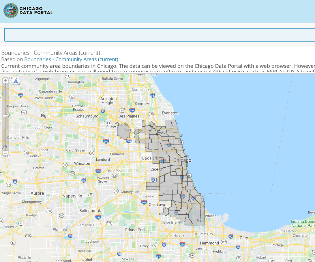 Chicago Community Areas geographic boundaries