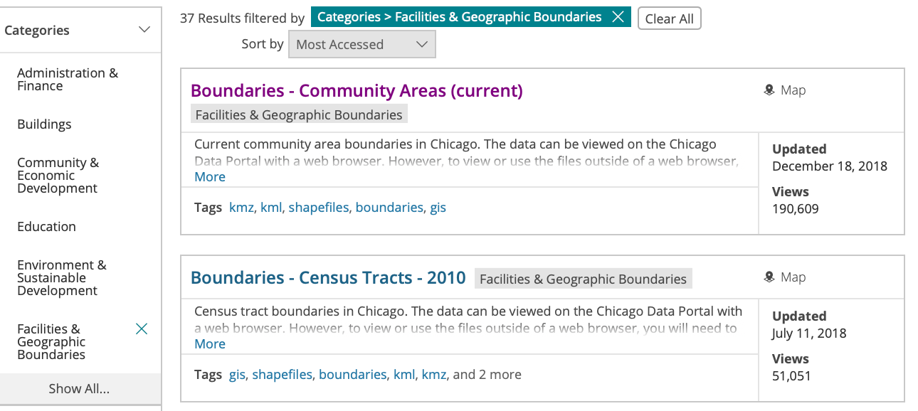Chicago data portal Boundary Files