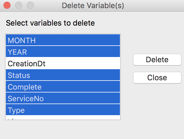 Delete Variables Dialog