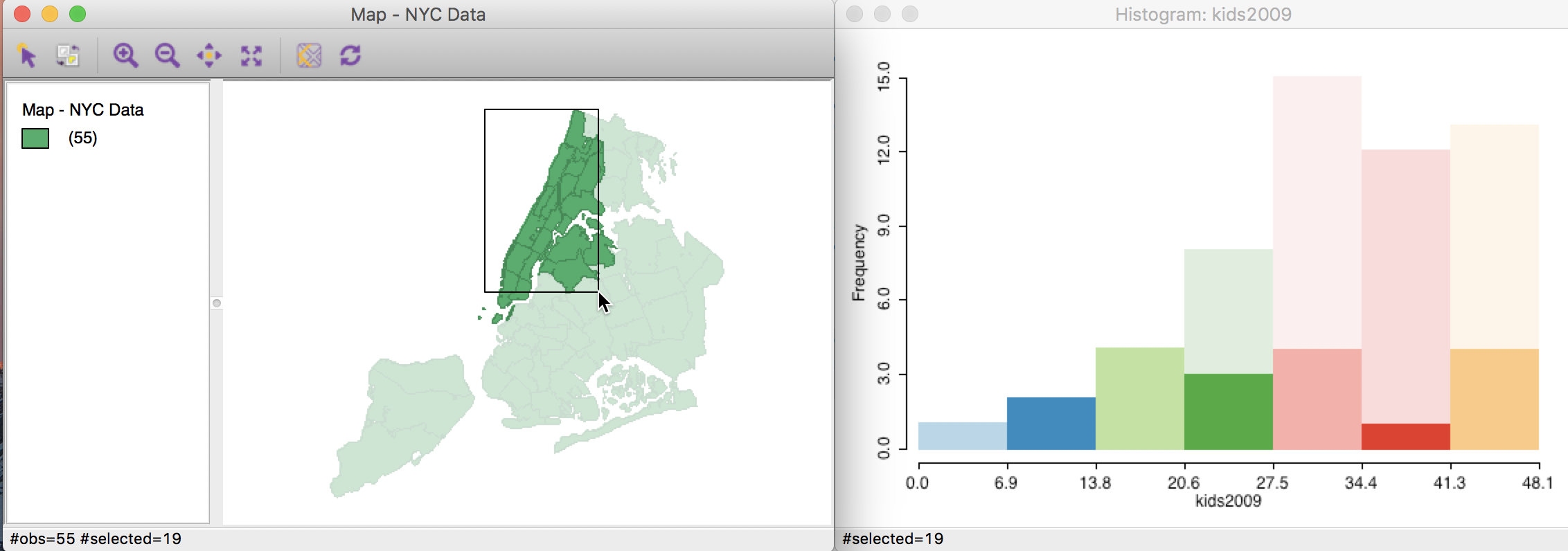 Linking a map and a histogram