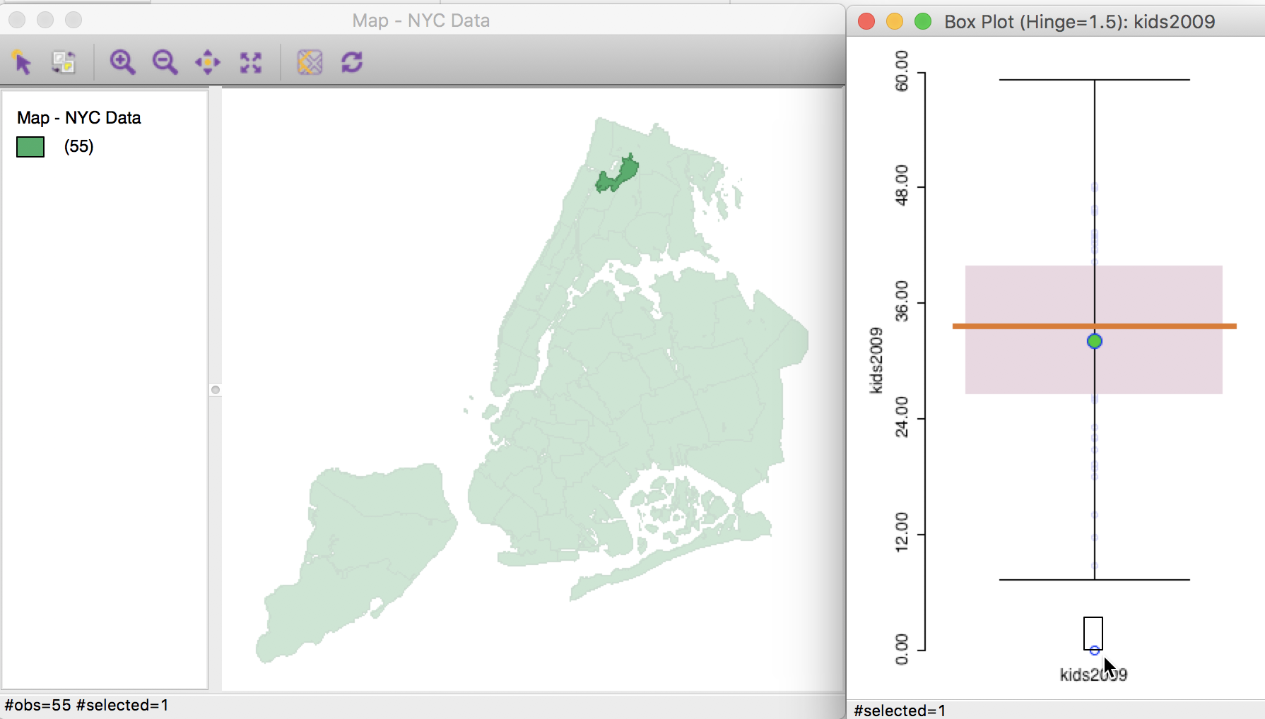 Showing the outlier on a linked map