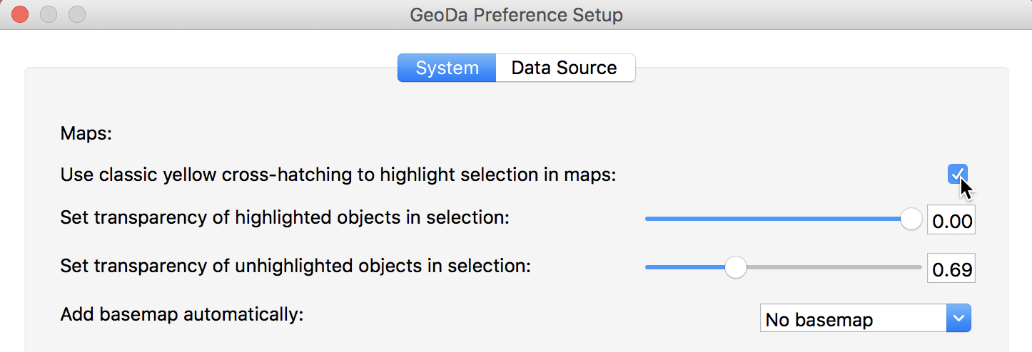 GeoDa selection preferences