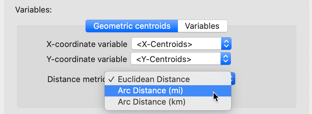 Arc distance option