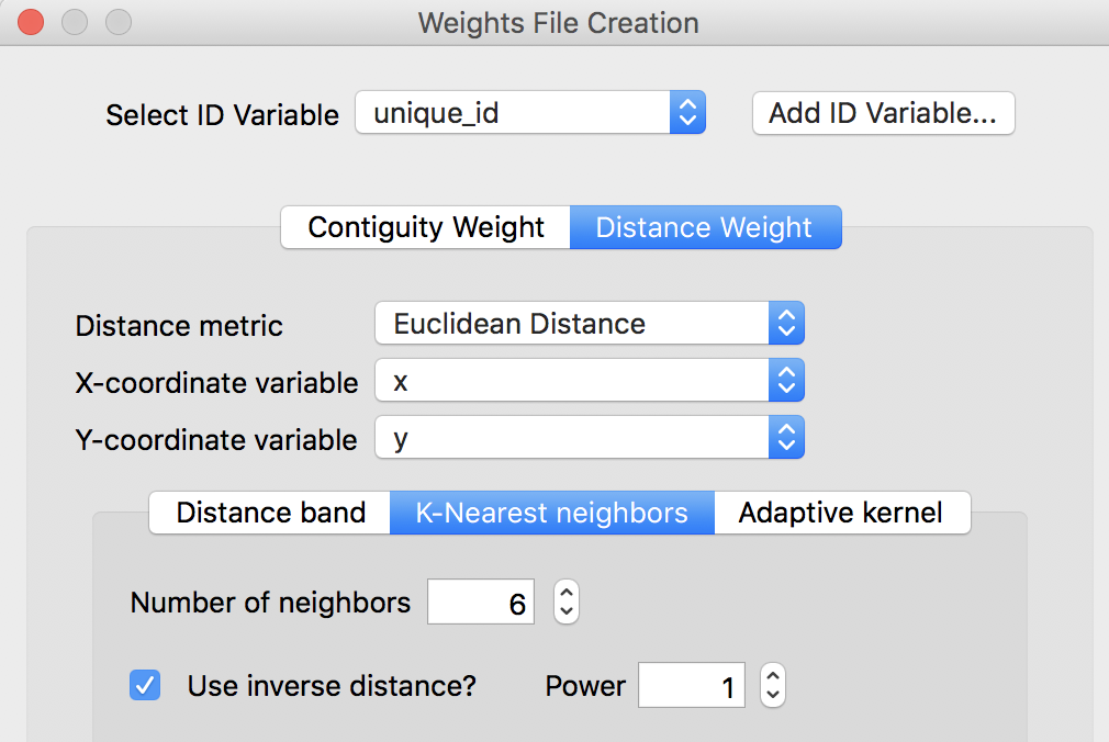 Inverse distance for k-nearest neighbors