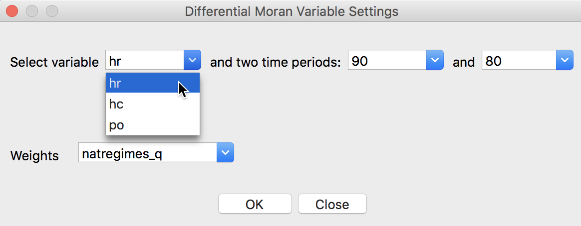 Differential Moran variable selection