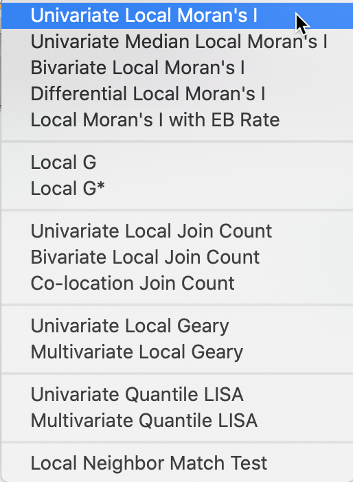 Univariate Local Moran from the toolbar