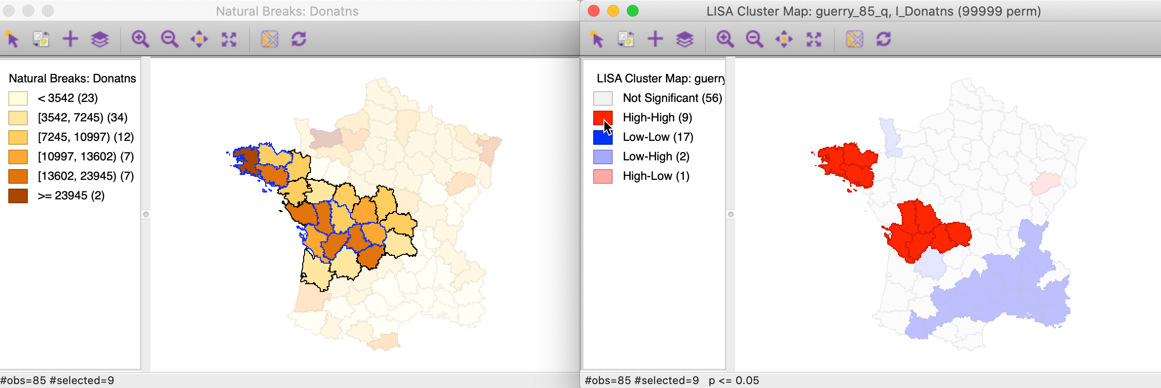 High-High cluster locations in map