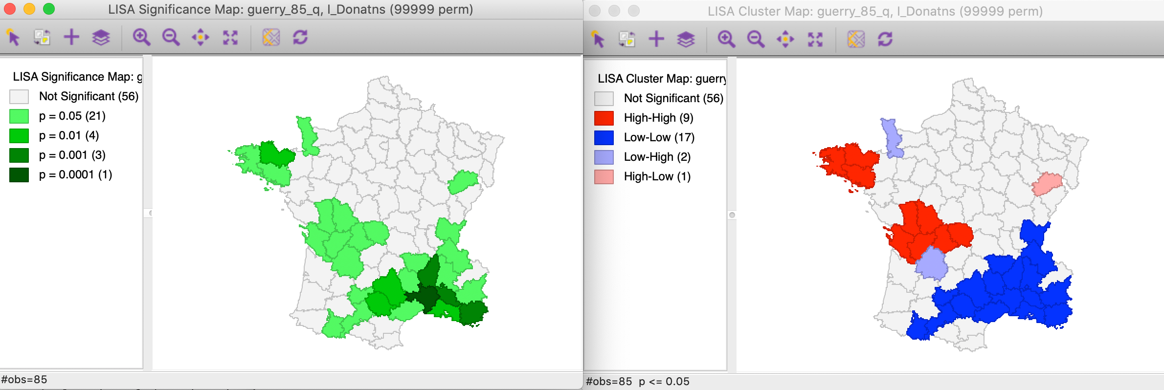 Significance and cluster map, 99999 permutations