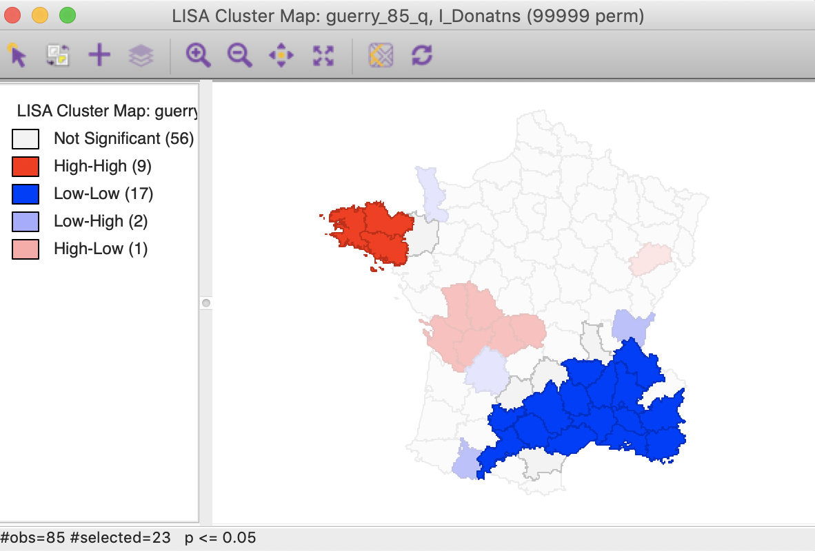 Cluster cores and neighbors for p<0.01 overlaid on cluster map for p<0.05