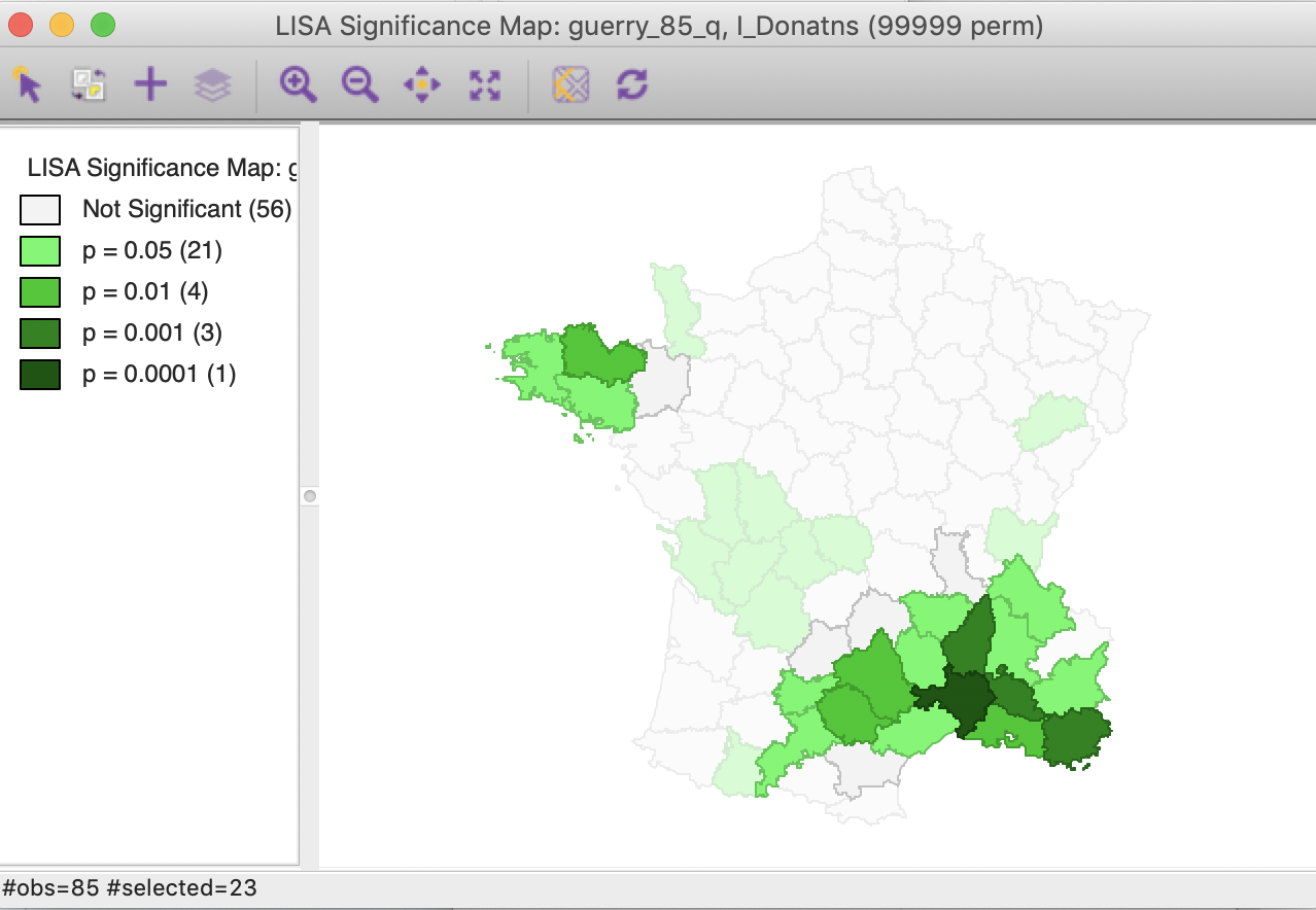 Cluster cores and neighbors for p<0.01 in significance map