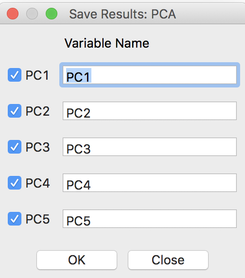 Principal Component variable names