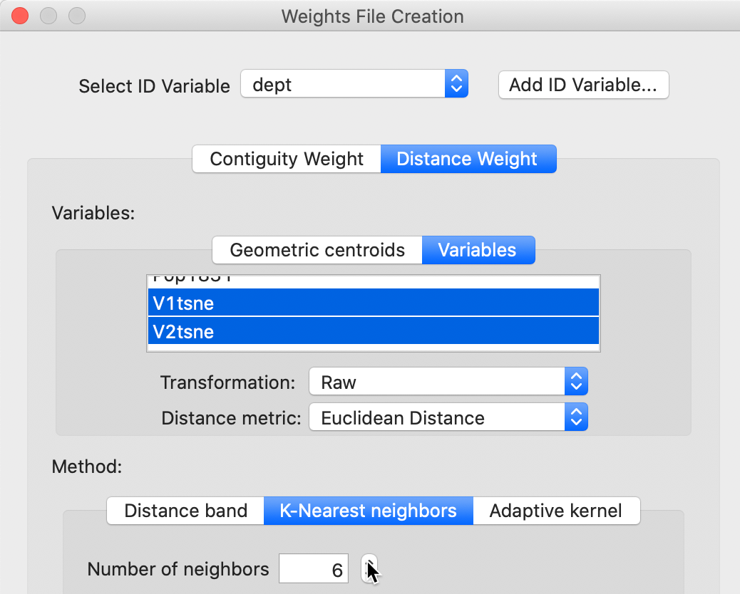 Create weights using MDS coordinates