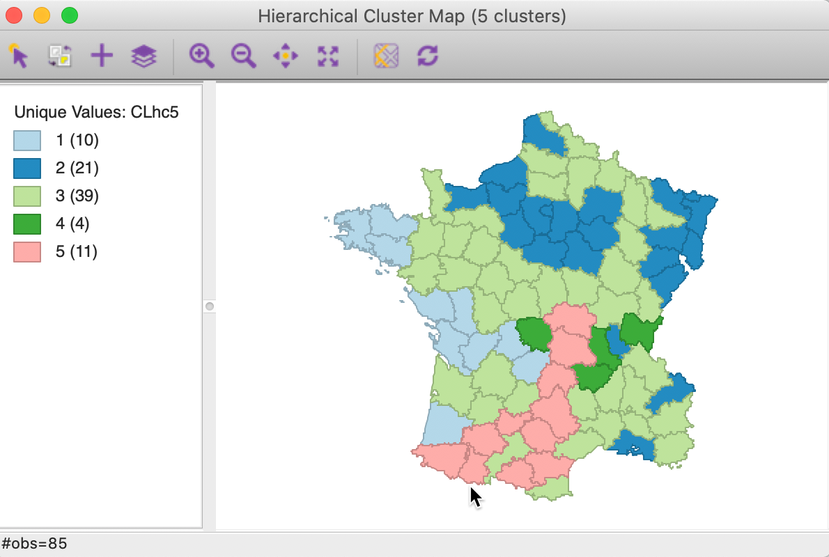 Hierarchical cluster map (complete linkage, k=5)