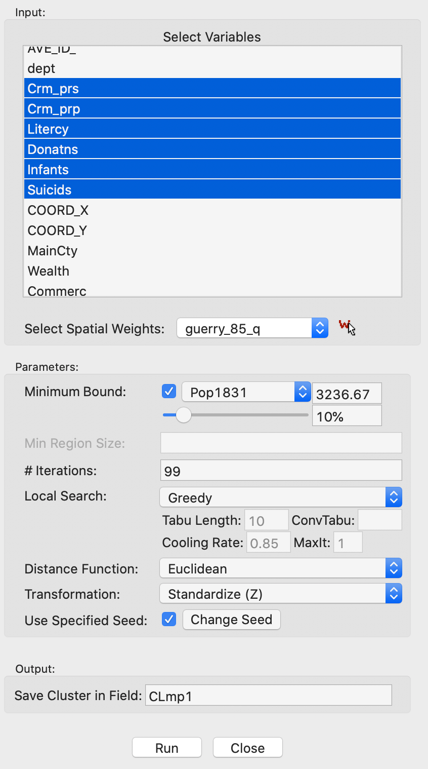 Max-p variables and parameter settings