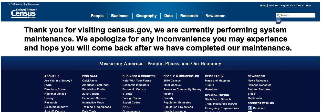 ACS website outage message