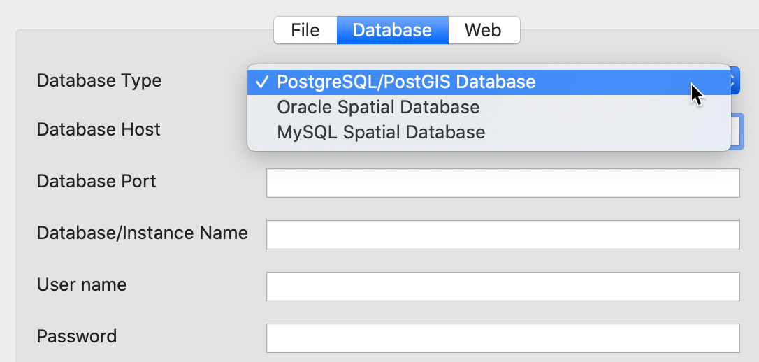 Spatial data base connections