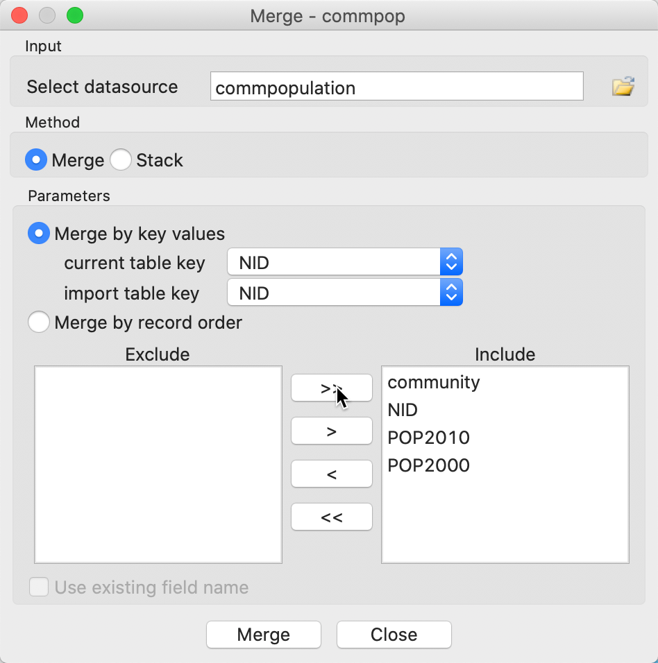 Merge dialog