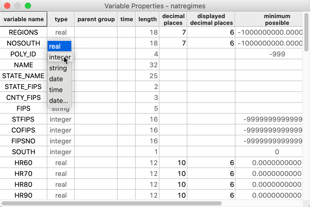 Edit variable properties