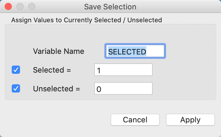 Selection variable dialog