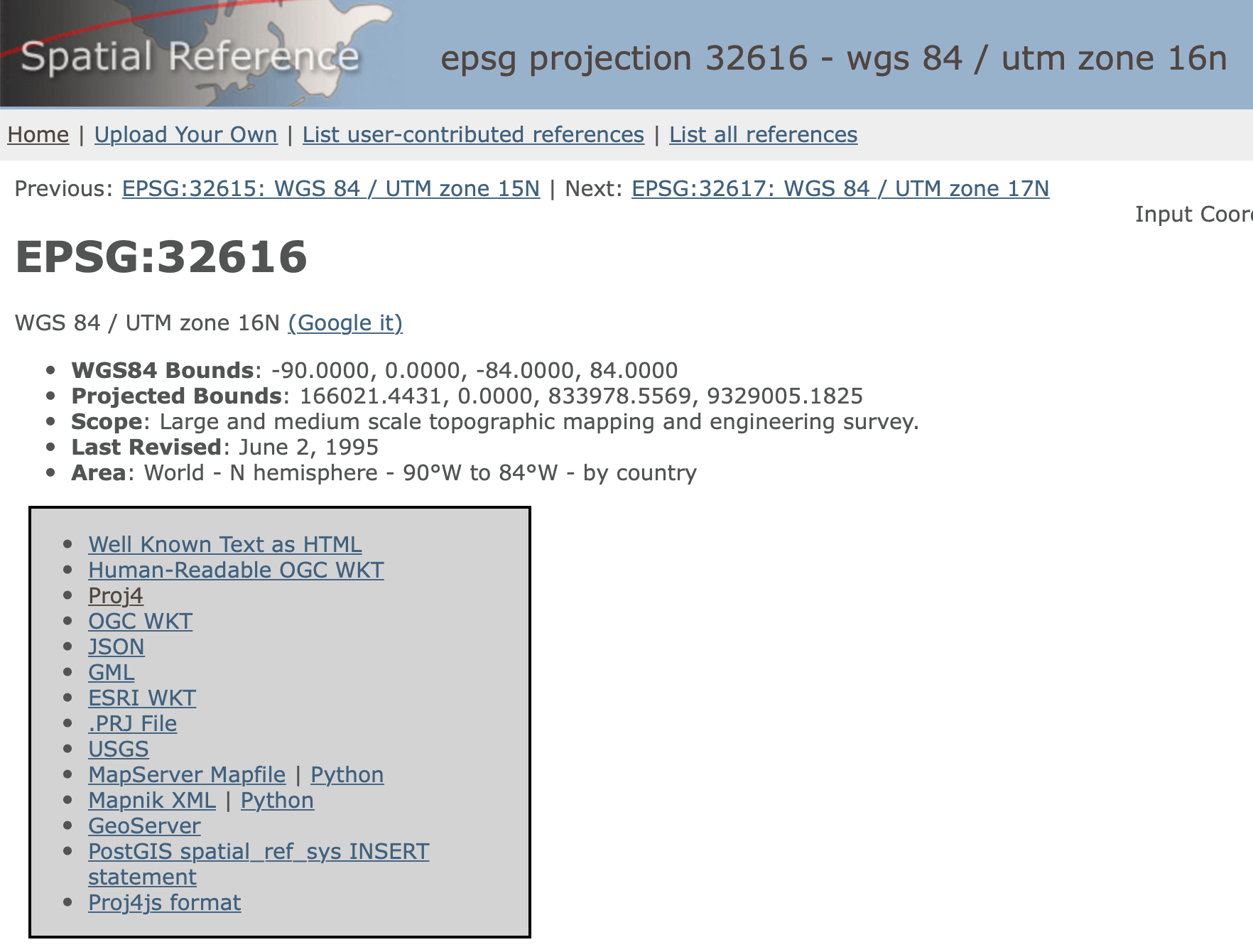 EPSG code 32616