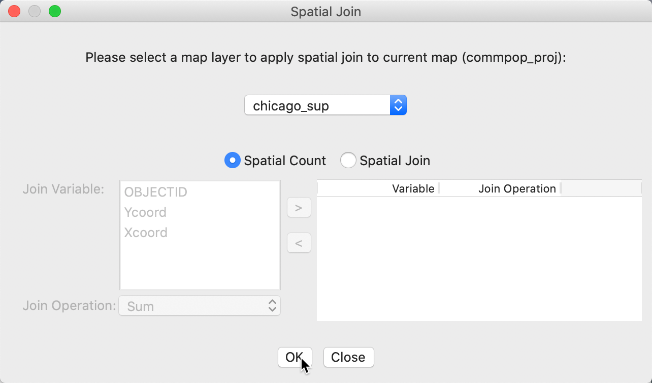 Spatial join dialog -- points for community area