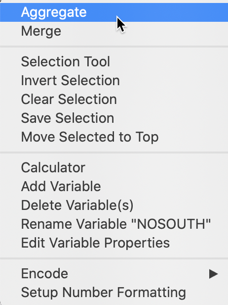 Aggregate option in table