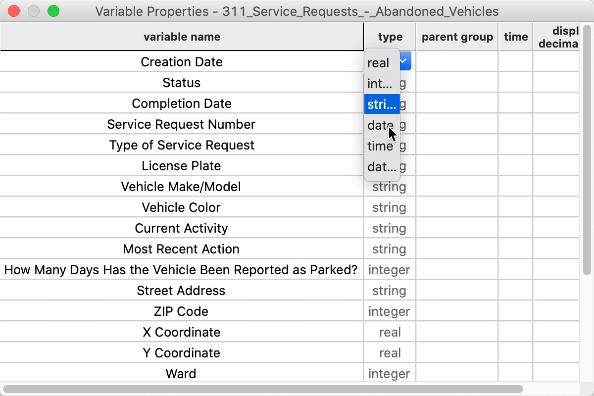 Changing the variable type to Date