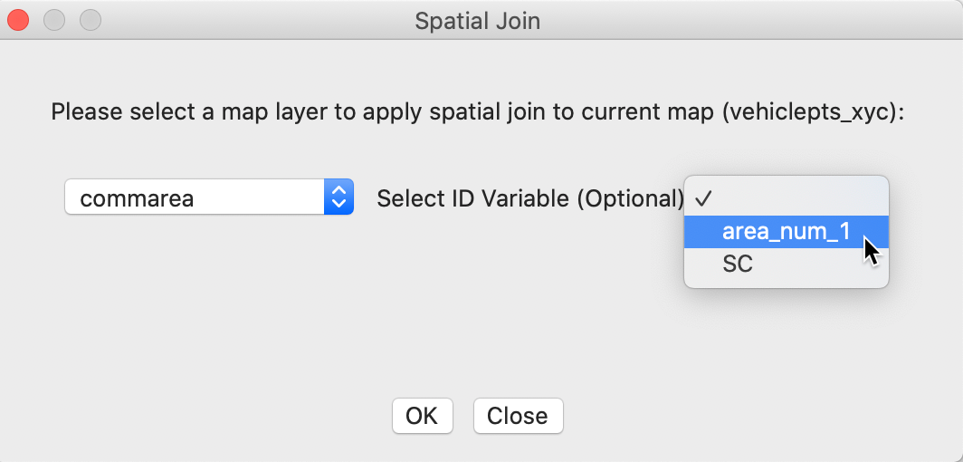 Spatial join dialog