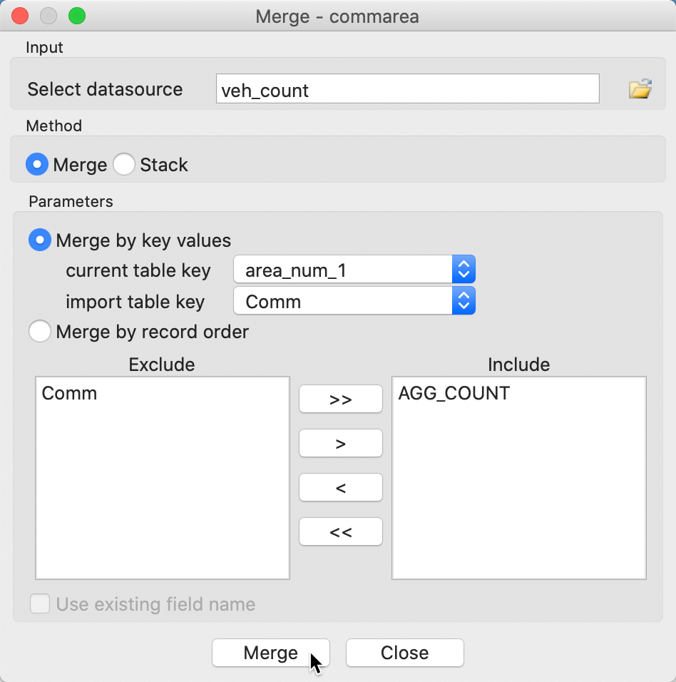 Merge counts into community areas