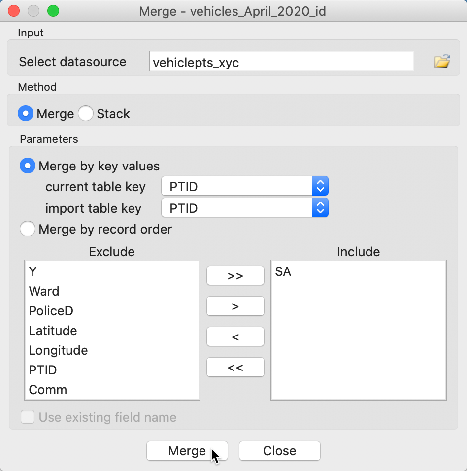 Merge dialog