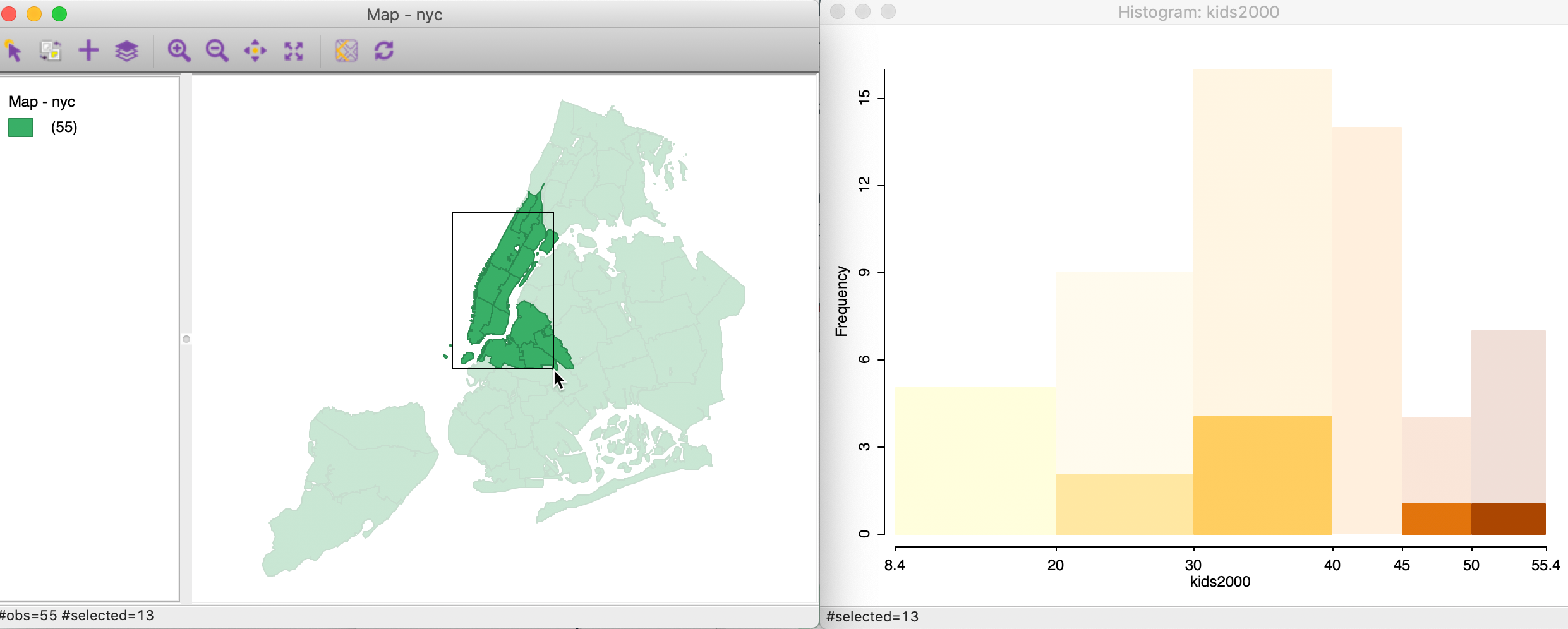 Linking a map and a histogram