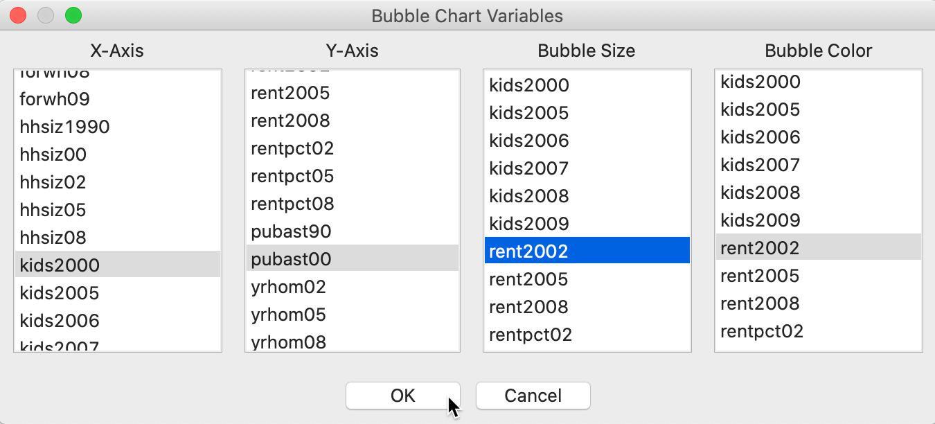 Bubble Chart variable selection
