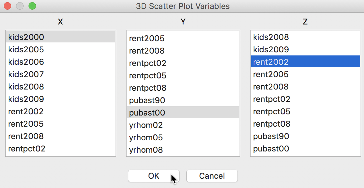 3D Scatter Plot variable selection