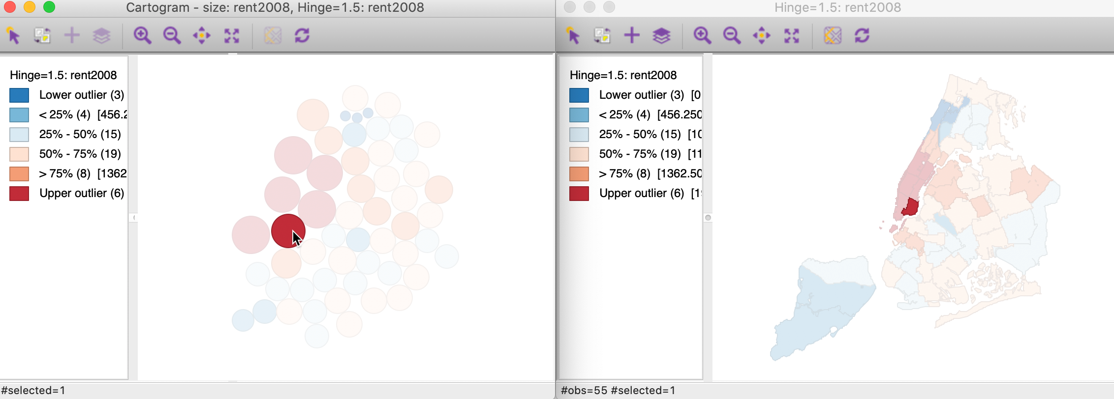 Linked Cartogram and map