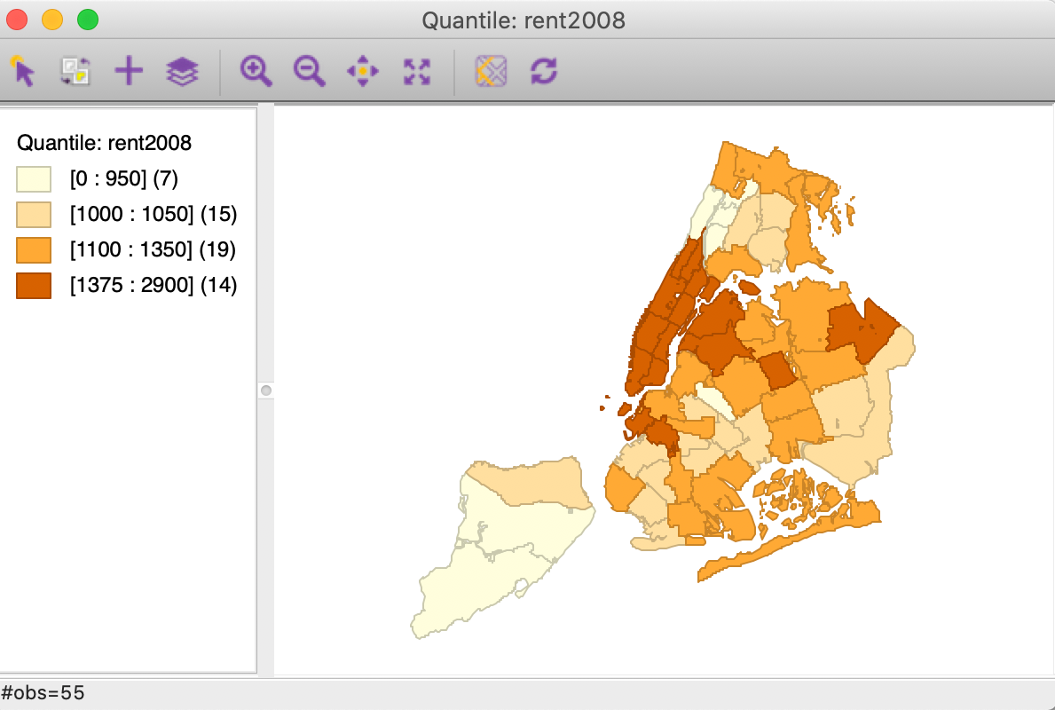 Quartile map for median rent in 2008
