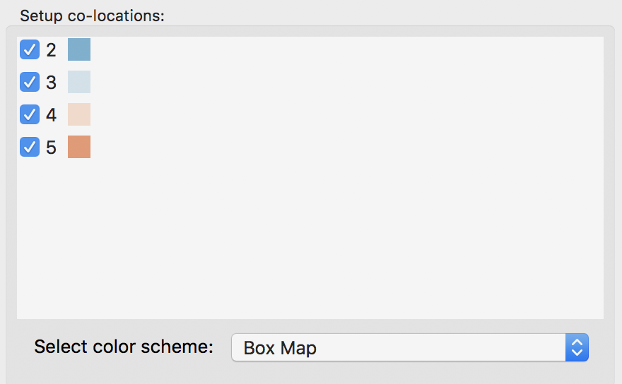 Co-location map box map color schemes