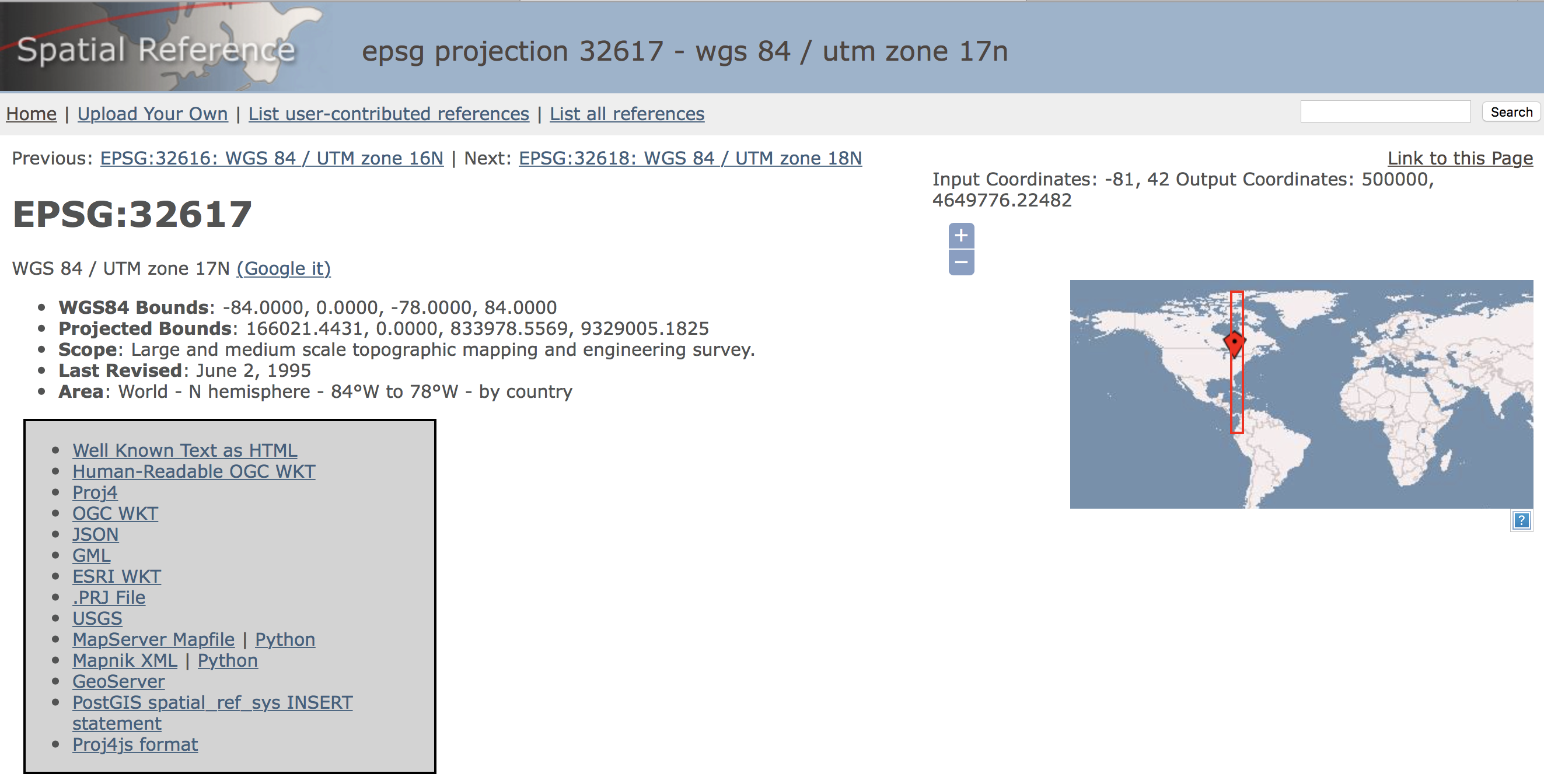 UTM Zone 17 projection