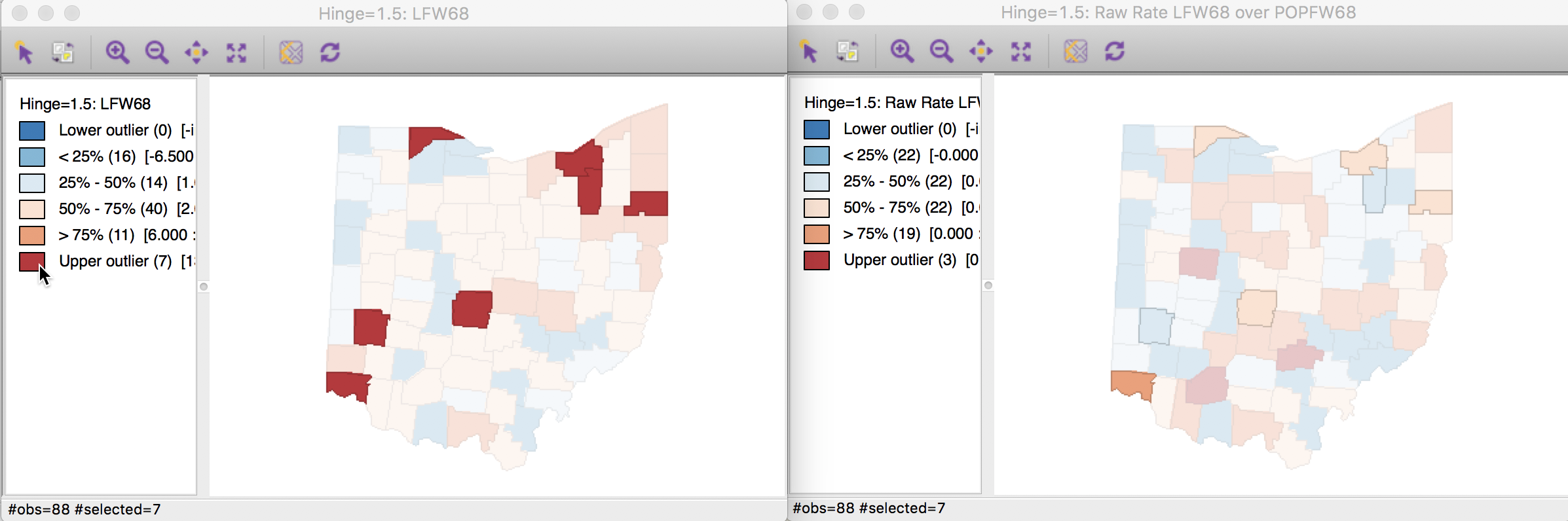 Count outliers in rate map