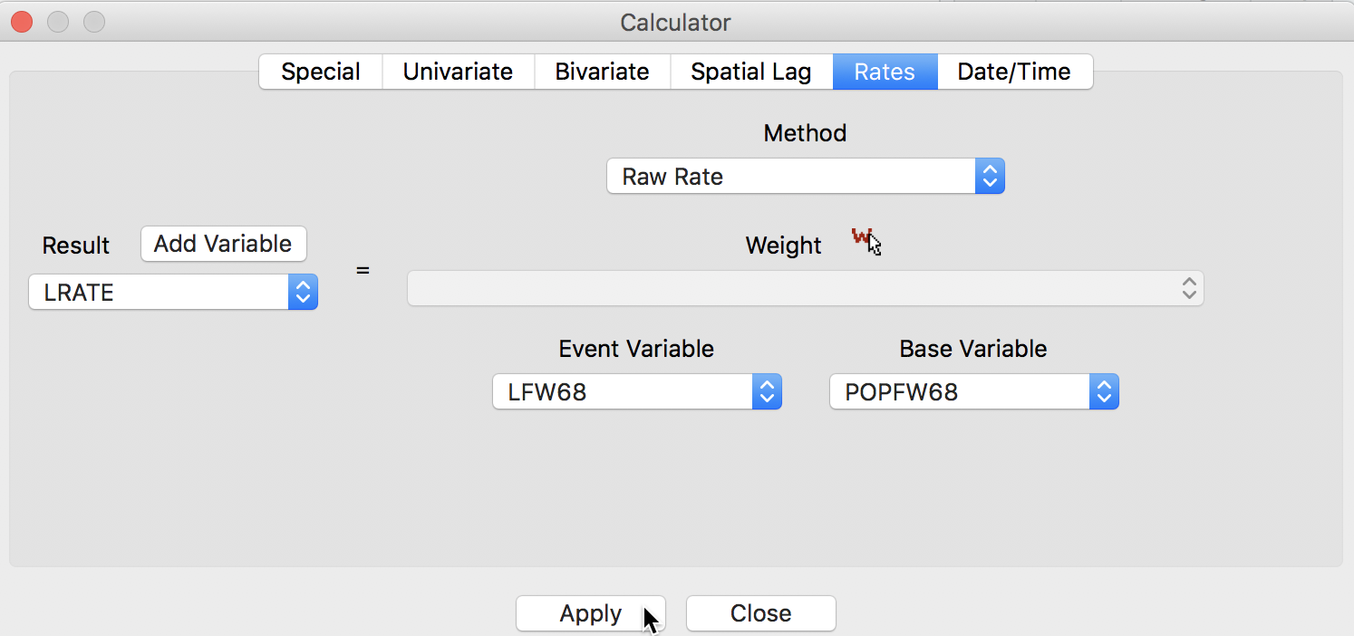 Rate variables in table calculator