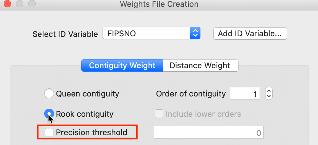 Rook contiguity with precision threshold option