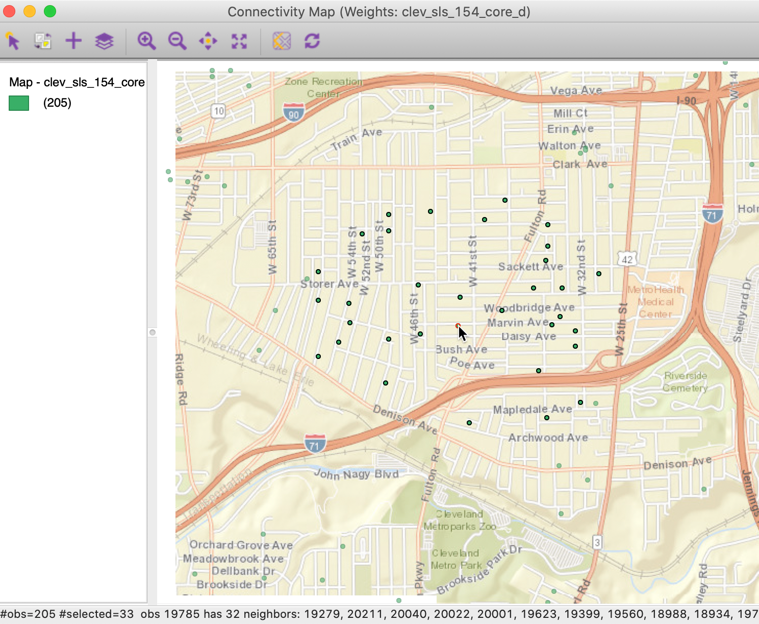 Most connected observations in connectivity map