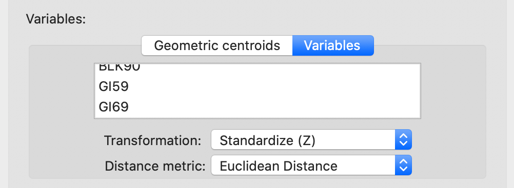 Distance computed from variables