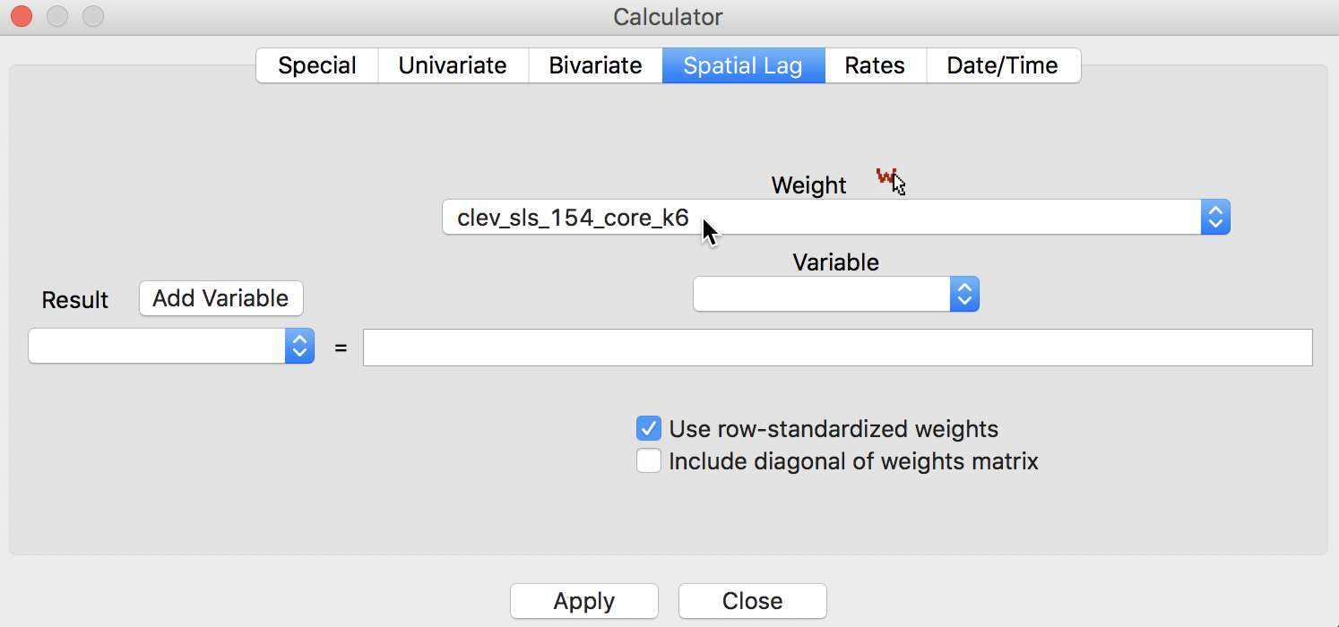 Spatial Lag tab in calculator