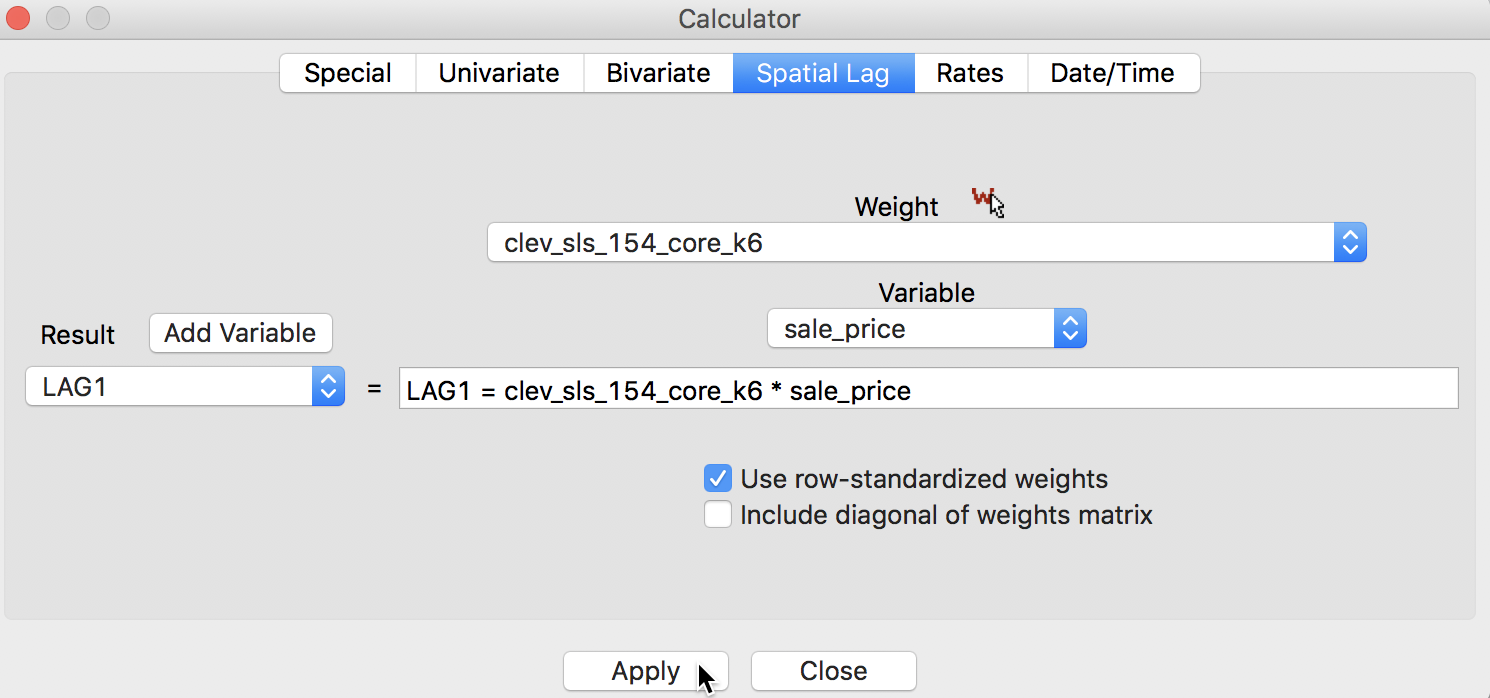 Spatial Lag for sales price