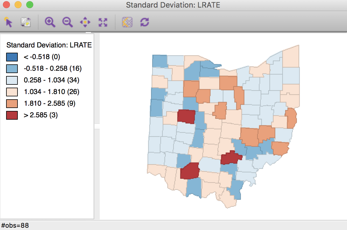 Standard deviational map for crude rates