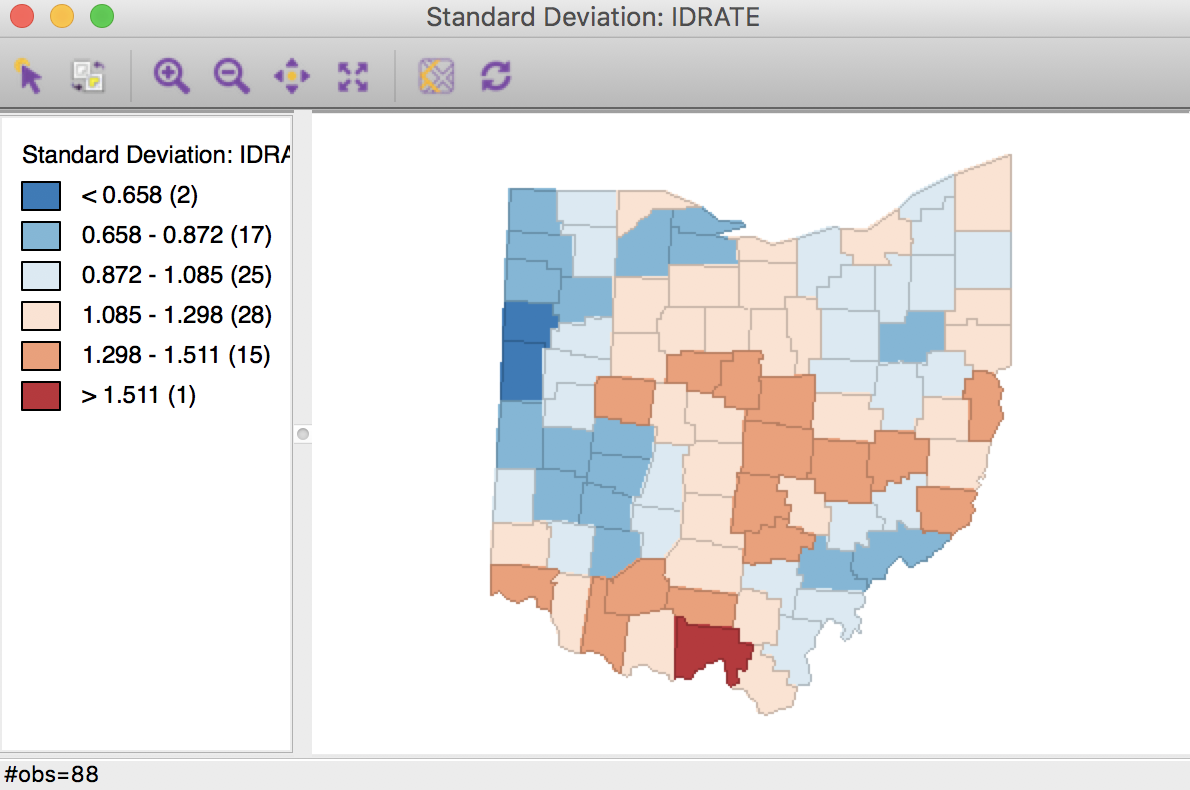 Inverse distance spatial rate smoothed map