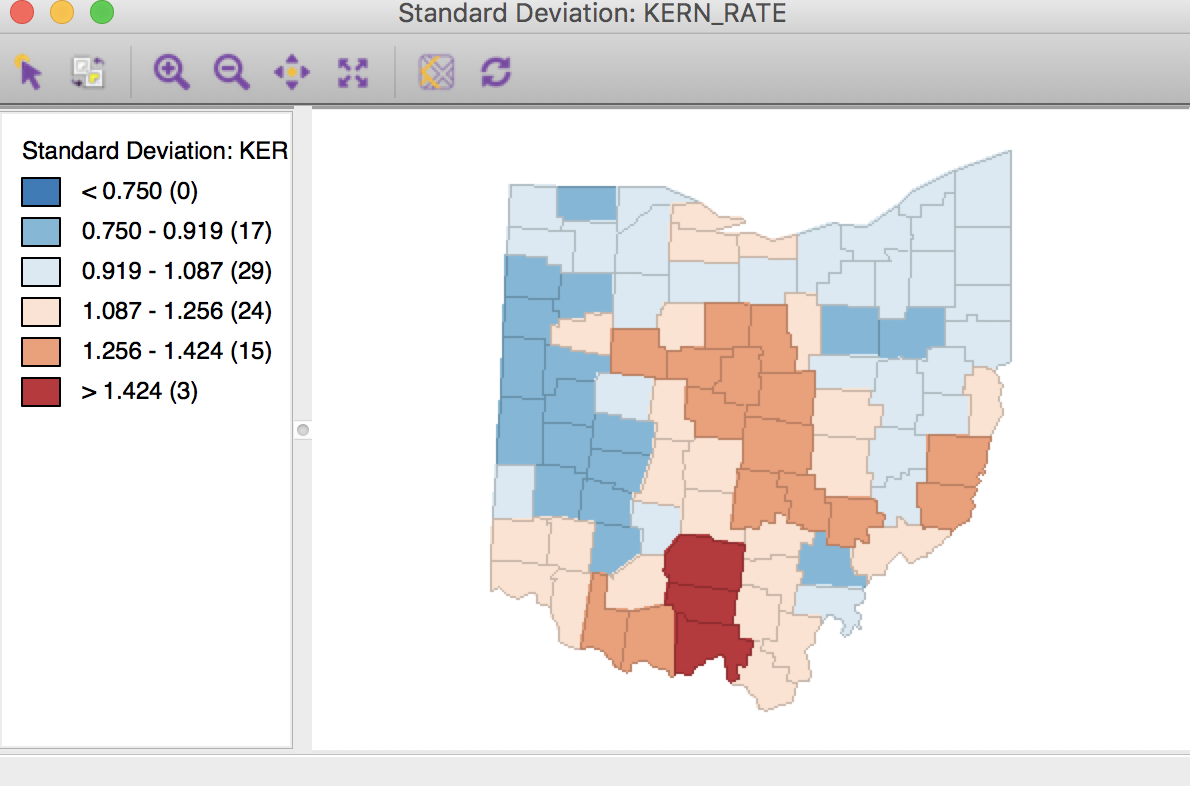 Kernel weights spatial rate smoothed map