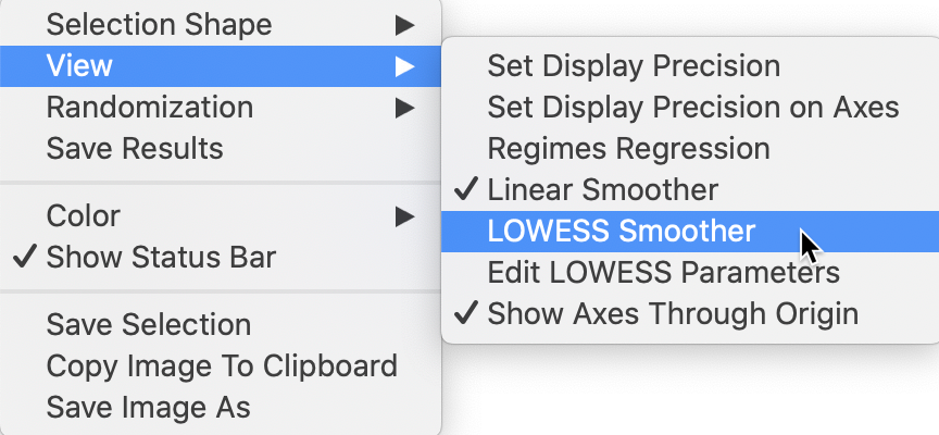 Moran scatter plot LOWESS option