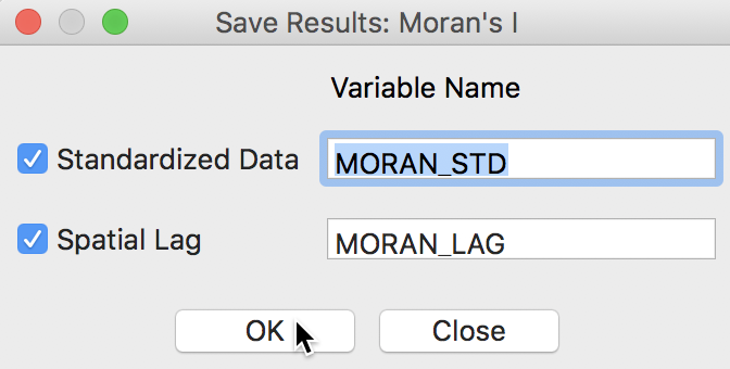 Saving variables from Moran scatter plot